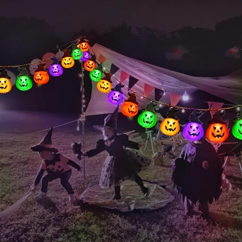 Solar Pumpkin String Lights - 16ft 20LED 8 Modes Multicolor