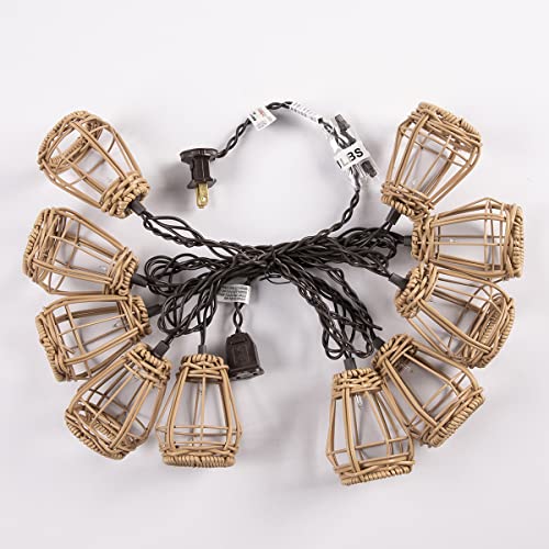 Rattan Lantern String Lights - 10 Bulbs, Weatherproof, Connectable