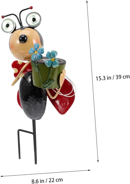 Garden Statue Ladybug Inserts Lamp Solar Outdoor Lights Iron Landscape Lights Hours Easy to up