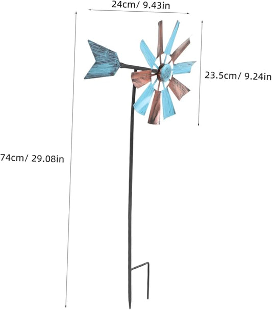 Iron Craft Windmill Statue for Garden Bee Decorative Spinners Outdoor Decor