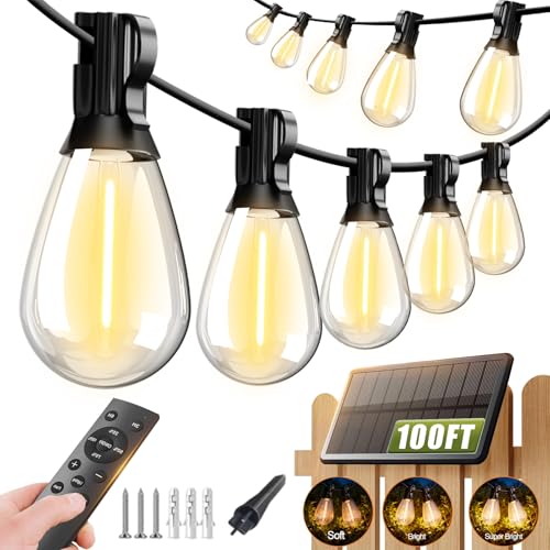 Tenmiro 100FT Solar String Lights - S11 LED, Waterproof, Dimmable, 3 Modes