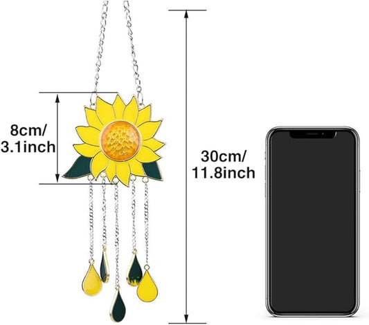 Sunflower Wind Chimes Ornaments, Small Beautiful Dripping Sunflower Pendant Wind Chimes, Window Hanging Panel Decoration for Home Panel Patio Porch Garden Backyard Decor(Color:Pendant)