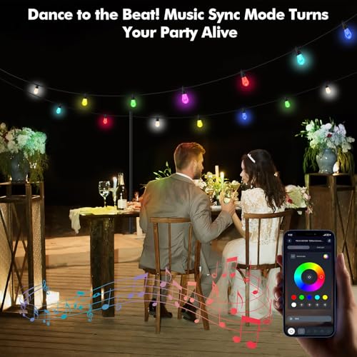 TviewSmart Outdoor String Lights - 52FT Waterproof Color Changing