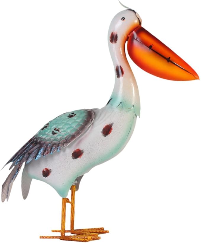 Baoblaze Pelican Statue Garden Sculpture Standing Vivid Metal Craft Outdoor Decoration Figurine for Pool Flowerbed Backyard Porch Lawn