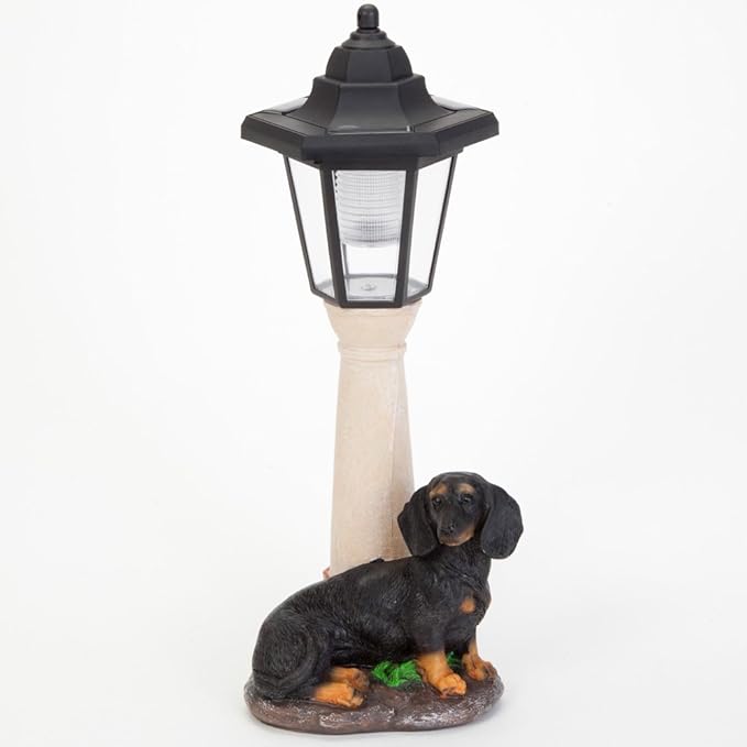 Bits and Pieces - Solar Dog Lantern-Solar Powered Garden Lantern - Resin Dog Sculpture with LED Light (Dachshund) - 13.5" Tall