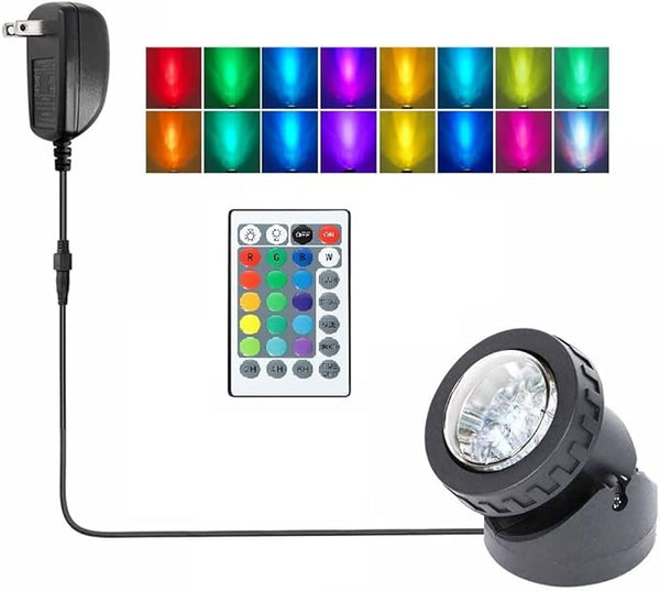 Pond Lights with Timer, Submersible Fountain Lights Colored Underwater LED IP68 Waterproof Memory Dimmable Outdoor Spotlights for Pond Fountain Waterfall Water Landscape, 1 Lights