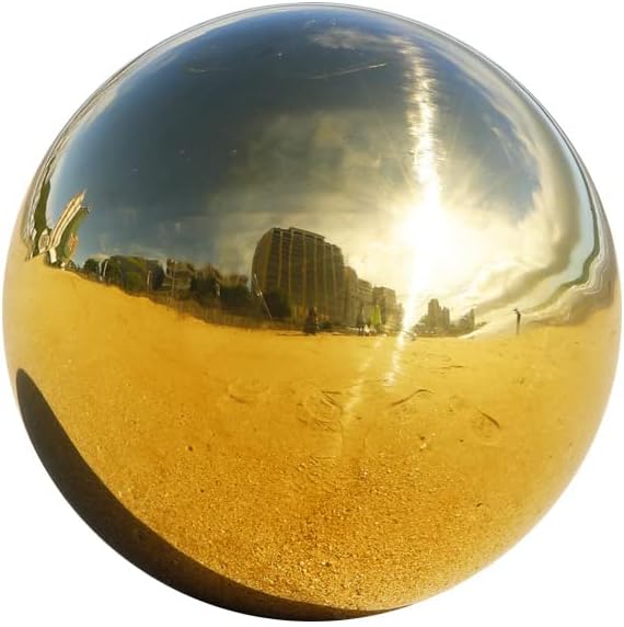 Nerien 8 Inch Gazing Ball, Stainless Steel Garden Mirror Globe, Polished Ornament Sphere, Hollow Floating Reflective Hemisphere, for Home Outdoor Pond Housewarming Swimming Pool Decoration, Gold