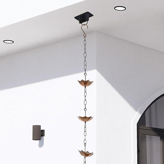 Topadorn 6 FT Metal Rain Chain with 8 Cups, Functional and Decorative Replacement for Gutter Downspouts, Umbrella & Bell Rain Chain for Home, Garden, and Outdoor Use