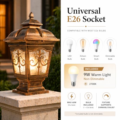 Outdoor Post Light - 17.72" Hardwired E26 Pier Mount