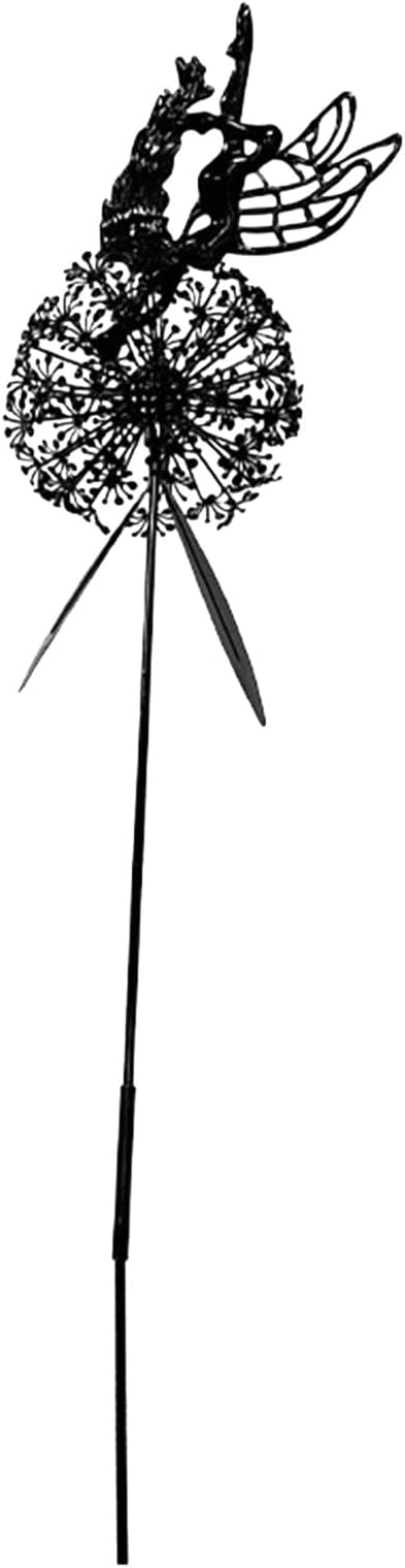 Flower Fairy Dancing with Dandelion Garden Sculpture,Angel Metal Ornaments Stainless Steel Statue Decorations,Wonderland Outdoor Yard Lawn Patio Stakes Sculptures Decor (E)