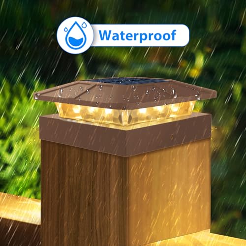 Solar Post Cap Lights 4x4 Brown - 12 Pack 3 Modes