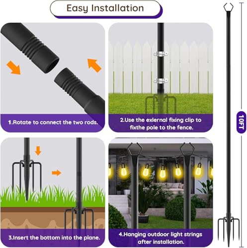 2-Pack 10Ft String Light Poles - Metal Stands with Fork Brackets