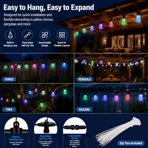 50FT RGBW Outdoor String Lights - App & Remote Control