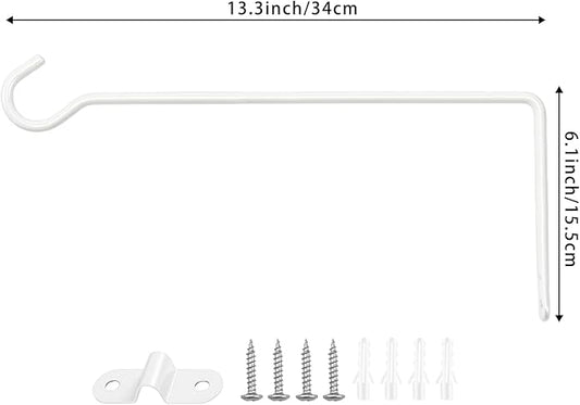 13.3 Inch Metal Wall Plant Hangers, Heavy Duty Hanging Hooks for Plants, Bird Feeders, Wind Chimes and Flower Baskets, Indoor and Outdoor Use, 4 Pack White