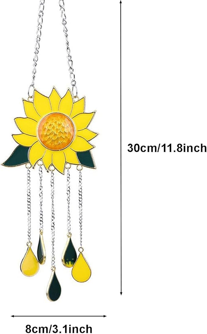 Sunflower Wind Chimes Ornaments, Stained Glass Dripping Sunflower Pendant Window Hanging Panel Decoration with Chain, Flower Wind Chimes Art Decorations for Garden Patio Decor