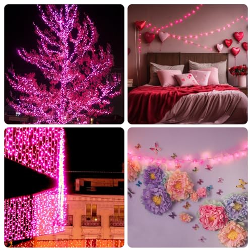 Pink Christmas String Lights - 2 Pack 150 LED