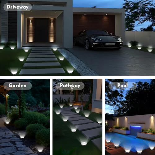 Solar Ground Lights Outdoor - 12 Pack Waterproof White