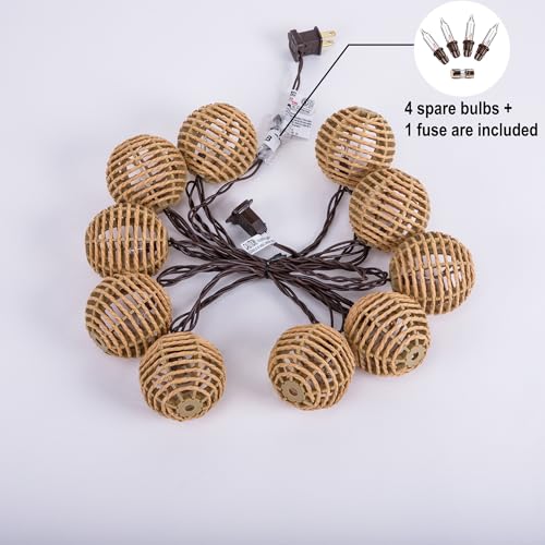 TWINKVILLA String Lights - 10 Rattan Globes, Connectable Weatherproof