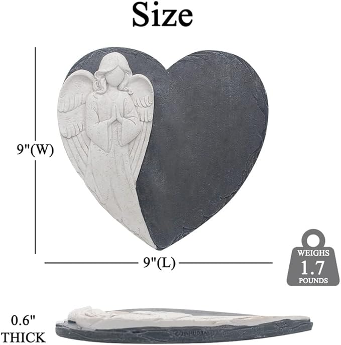 Personalized Garden Memorial Stones for Loved Ones Outside, Angel Memorial Stones Plaques Engraved with Name - Customized Grave Plaques Headstones for Cemetery(Heart)