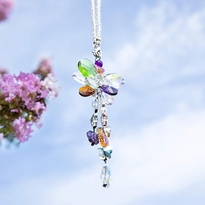 H&D HYALINE & DORA Car Charms Rear View Mirror Accessories,Crystals Ornaments Chandelier Crystals Hanging Prisms Fengshui Suncatcher Rainbow Pendant Maker Car Charm (Colorized)