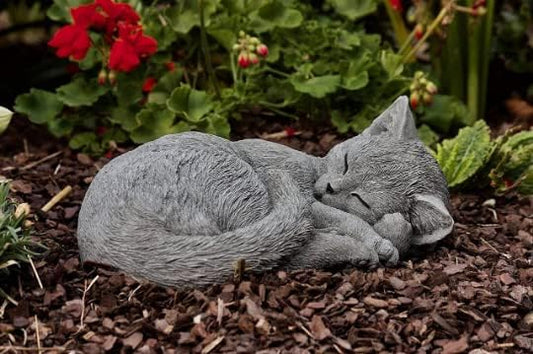 Curled up Sleeping cat Figurine Garden Resting Kitty Statue Cute Concrete cat Sculpture Great Gift for pet Lovers