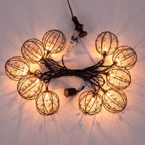 Outdoor String Lights - Beaded Copper Wire Ball Lantern, Weather-Resistant