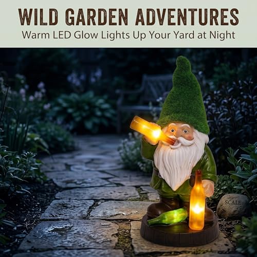 Solar Gnome Statue - 12-Inch with Lighted Bottles