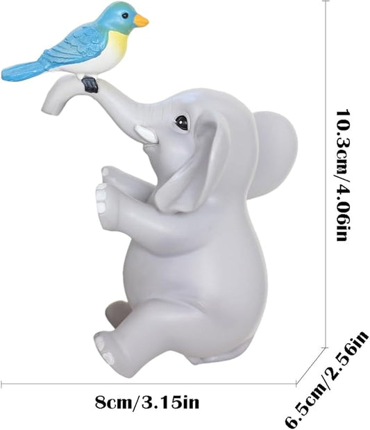 Cute Climbing Elephant with Bird Flower Pot Hugger Figurines Resin Hanging Elephant Statue Planter Pot Decorations for Home Garden Fence Balcony Patio Lawn Yard Ornaments