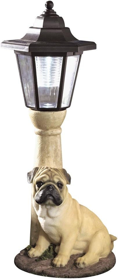 Bits and Pieces - Solar Dog Lantern-Solar Powered Garden Lantern - Resin Dog Sculpture with LED Light (Fawn Pug) - 13.5" Tall