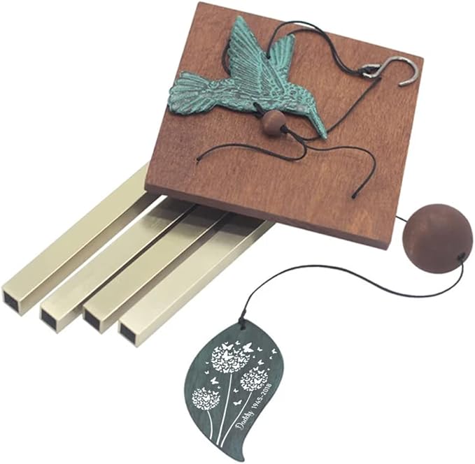 ASTARIN Wind Chimes Personalized Hummingbird Butterfly Dragonfly, Small Memorial Wind Chimes Outdoor, Wind Chimes with 4 Square Tubes for Patio Home Yard Housewarming Hanging Decor,Bird Collection