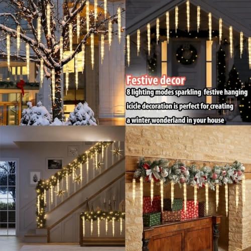 Christmas Icicle Lights - 29FT, 130 LED, 8 Modes, Timer, Warm White