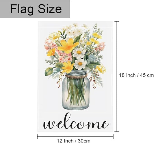 Gkyygk Welcome Flower Mason Garden Flag 12x18 Double Sided Banners Yard Flag Welcome Seasonal Farmhouse Yard Outside Decoration