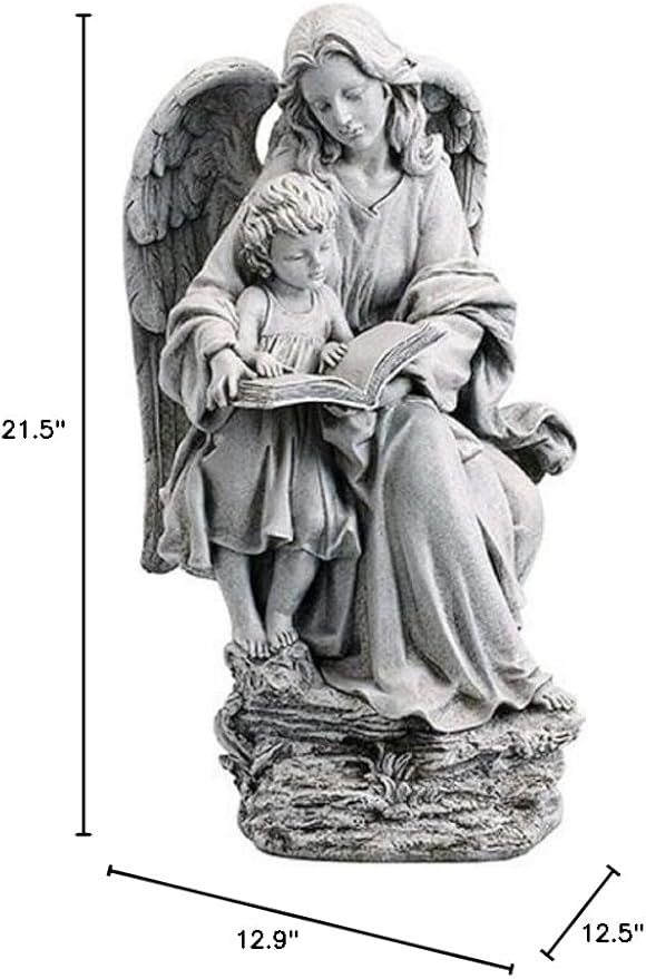 Avalon Gallery Guardian Angel with Child Garden Statue, Stone Resin Outdoor Décor, 19" Tall x 10" Wide