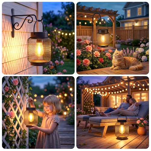 Hanging Solar Lanterns - 2 Pack Metal Waterproof