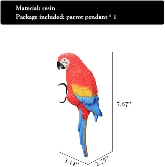 TAYASH Resin Parrot Flower Pot Hugger Decorations,Parrot Animal Sculpture Hanging Realistic Parrot Garden Ornament for Patio Yard Balcony Lawn Figurine Tree Decor (Red)