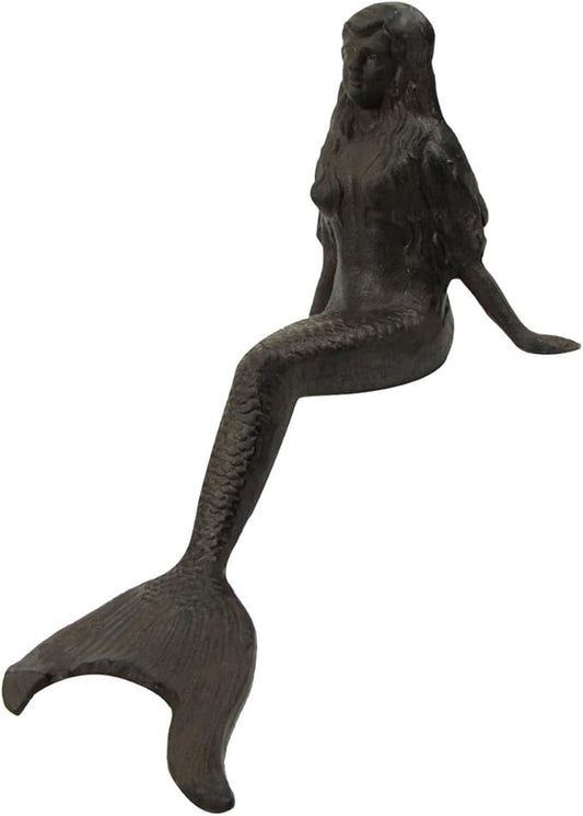 Large Rustic Metal Mermaid Yard Pond Statue Garden Sculpture Coastal Shelf Decor