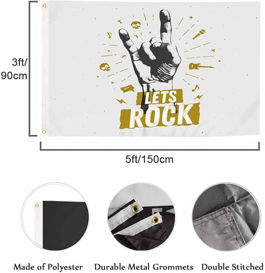Swono Rock Gesture Flag 3x5 Ft Music Vintage Guitar Skull Note Word Flag Double Sided Double Stitched with Brass Grommets