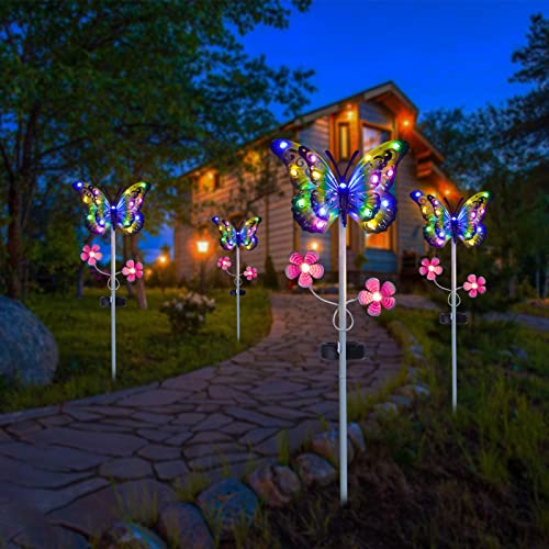 Solar Butterfly Garden Lights - 2 Pack Metal Stake (Blue)
