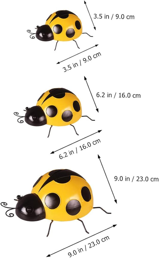 Kisangel 3pcs Iron Art Ladybug Ornaments for Garden Realistic Simulated Decorations Nature Guys