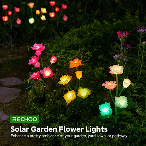 Solar Flower Lights - 3 Pack, Multi-Color LED, Waterproof