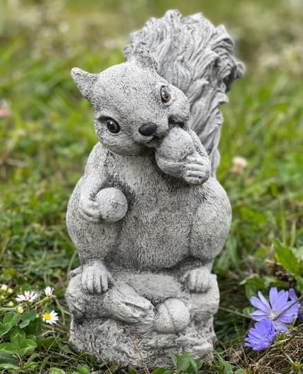 Concrete Squirrel Statue for Garden Stone Squirrel Ornament Figurine for Squirrel Lover Garden Animal Sculpture