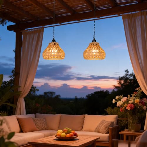 Rechargeable Hanging Pendant Lights - 2 Pack, Remote Control, Battery Operated