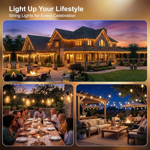 Outdoor String Lights 30FT - 12 LED S14 Edison Bulbs, Waterproof Warm White