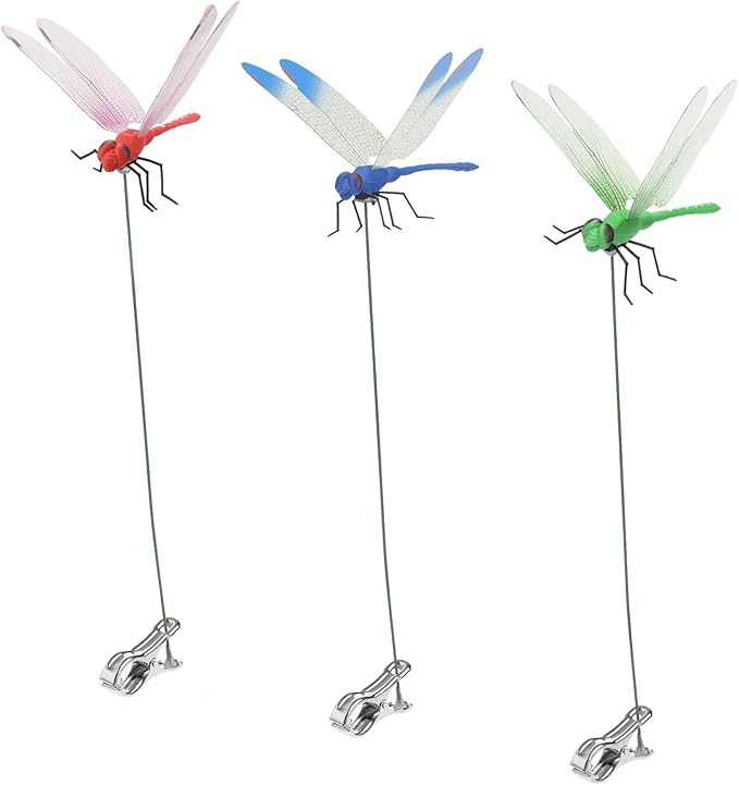 3PCS Outdoor Fake Dragonfly Rod Clip, Garden Metal Dragonfly Clip. Natural Organic Concept, 3D Dragonfly Garden Decoration, Creative Home Accessories