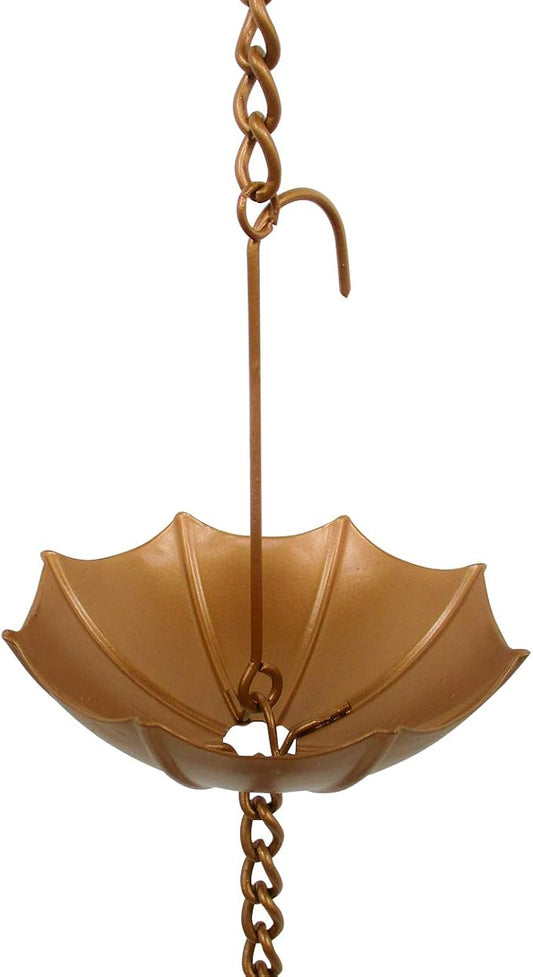 Trademark Innovations 8' Copper Colored Umbrella Rain Chain and Rain Chain Adapter Set for Gutters and Downspouts