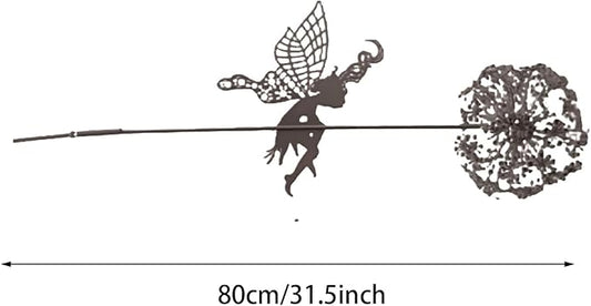 Flower Fairy Dancing with Dandelion, Fairy Garden Sculptures, Angel Metal Ornaments Gardens Art Sculpture, Stainless Steel Statue Garden Ornaments Art Decorations for Outdoor Yard Lawn Patio (J)