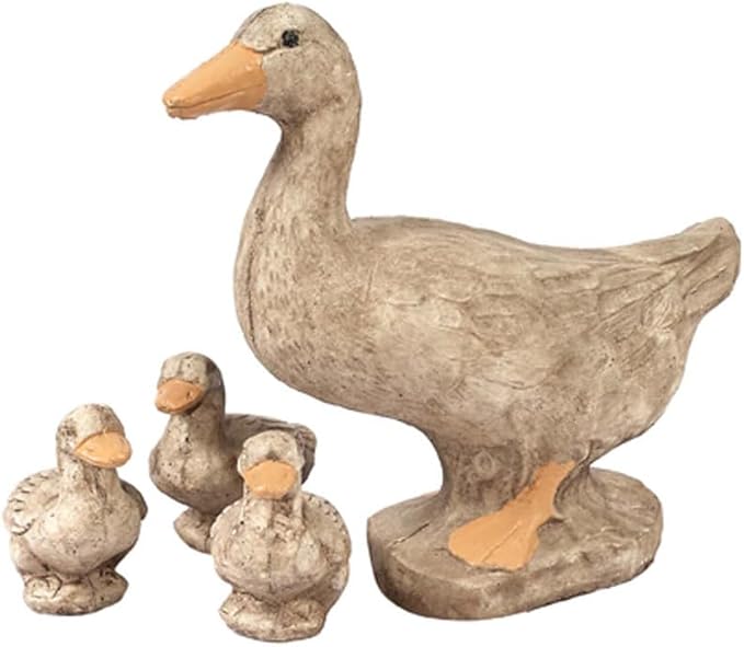 Solid Rock Stoneworks Duck Family Concrete Statue Set, 14" Tall, Life Like Color