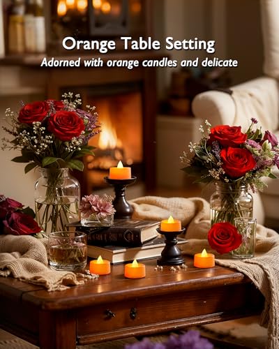 Amagic 24 Pack Halloween Orange Battery Tea Lights