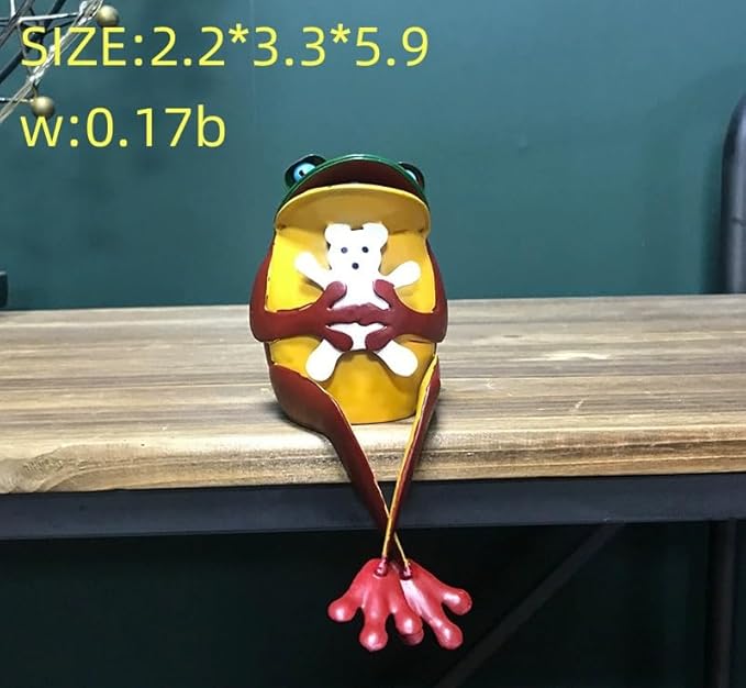 Metal Frog Outdoor Garden Ornament Decoration, Yard/Balcony/Flower Pot Art Statue Decorations, Funny Cute Animal Frogs Iron Vintage Statues (Yellow-D)