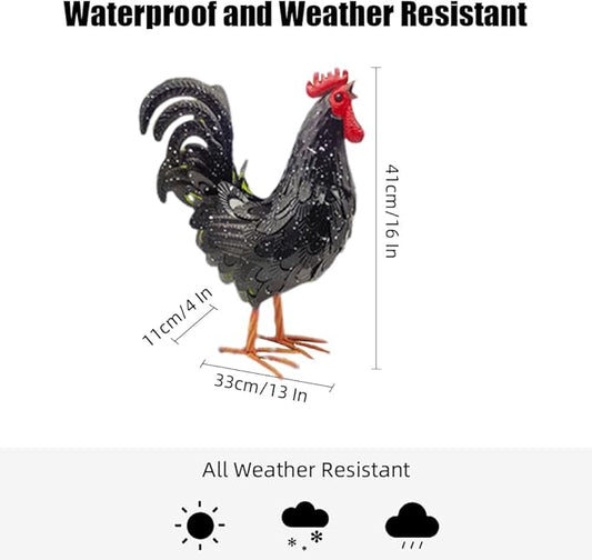 Metal Rooster Yard Decor,16 in Outdoor Chicken Statue Decoration for Patio Lawn Garden,3D Rooster Garden Statues,Chicken Yard Art Sculpture Outdoor Figurines,Metal Chicken Decor,1 Pcs (Black)